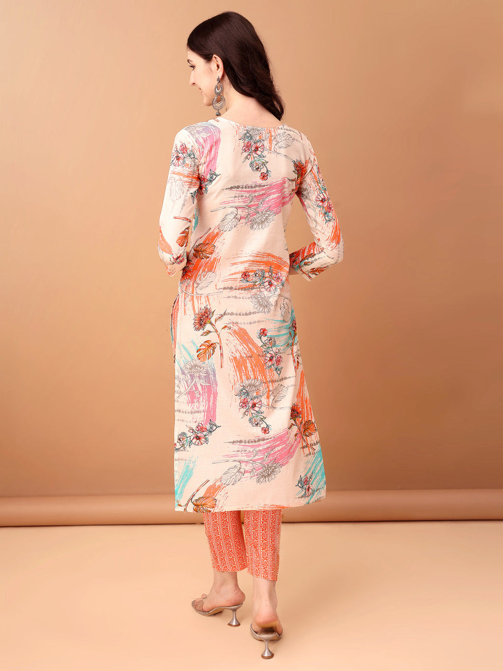 Embroidered & Printed Kurta With Pant & Printed Dupatta, Orange - Hiral Fashion | Grocsy