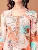 Embroidered & Printed Kurta With Pant & Printed Dupatta, Orange - Hiral Fashion | Grocsy