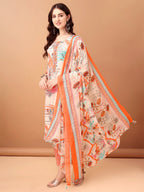 Embroidered & Printed Kurta With Pant & Printed Dupatta, Orange - Hiral Fashion | Grocsy