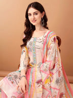 Embroidered & Printed Kurta With Pant & Printed Dupatta, Pink - Hiral Fashion | Grocsy