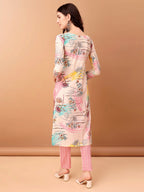Embroidered & Printed Kurta With Pant & Printed Dupatta, Pink - Hiral Fashion | Grocsy