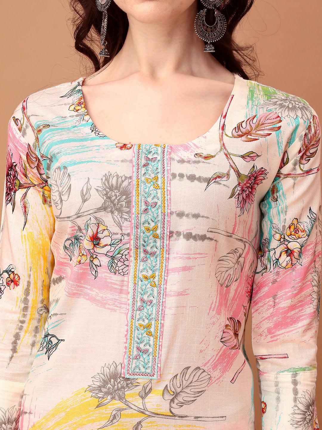 Embroidered & Printed Kurta With Pant & Printed Dupatta, Pink - Hiral Fashion | Grocsy