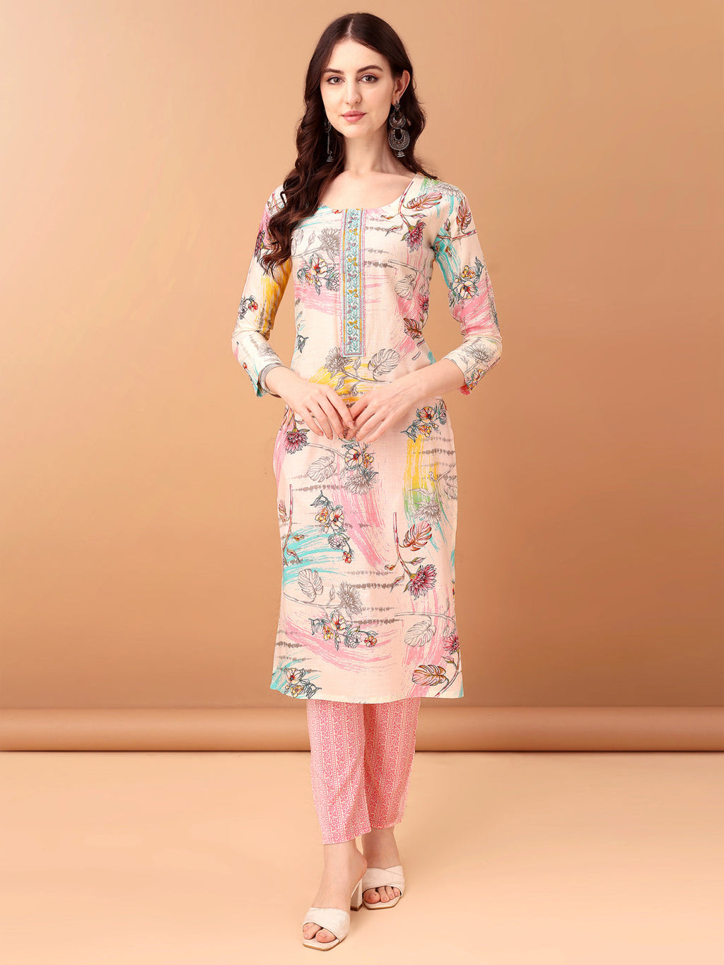Embroidered & Printed Kurta With Pant & Printed Dupatta, Pink - Hiral Fashion | Grocsy