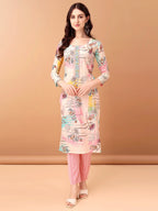 Embroidered & Printed Kurta With Pant & Printed Dupatta, Pink - Hiral Fashion | Grocsy