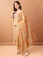 Embroidered & Printed Kurta With Pant & Printed Dupatta, Multicolor - Hiral Fashion | Grocsy