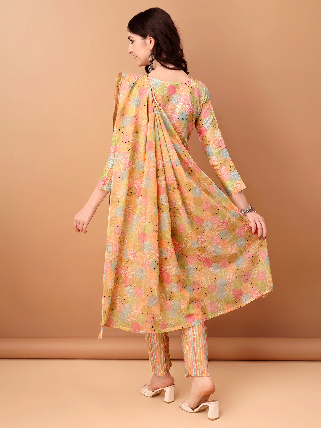 Embroidered & Printed Kurta With Pant & Printed Dupatta, Multicolor - Hiral Fashion | Grocsy