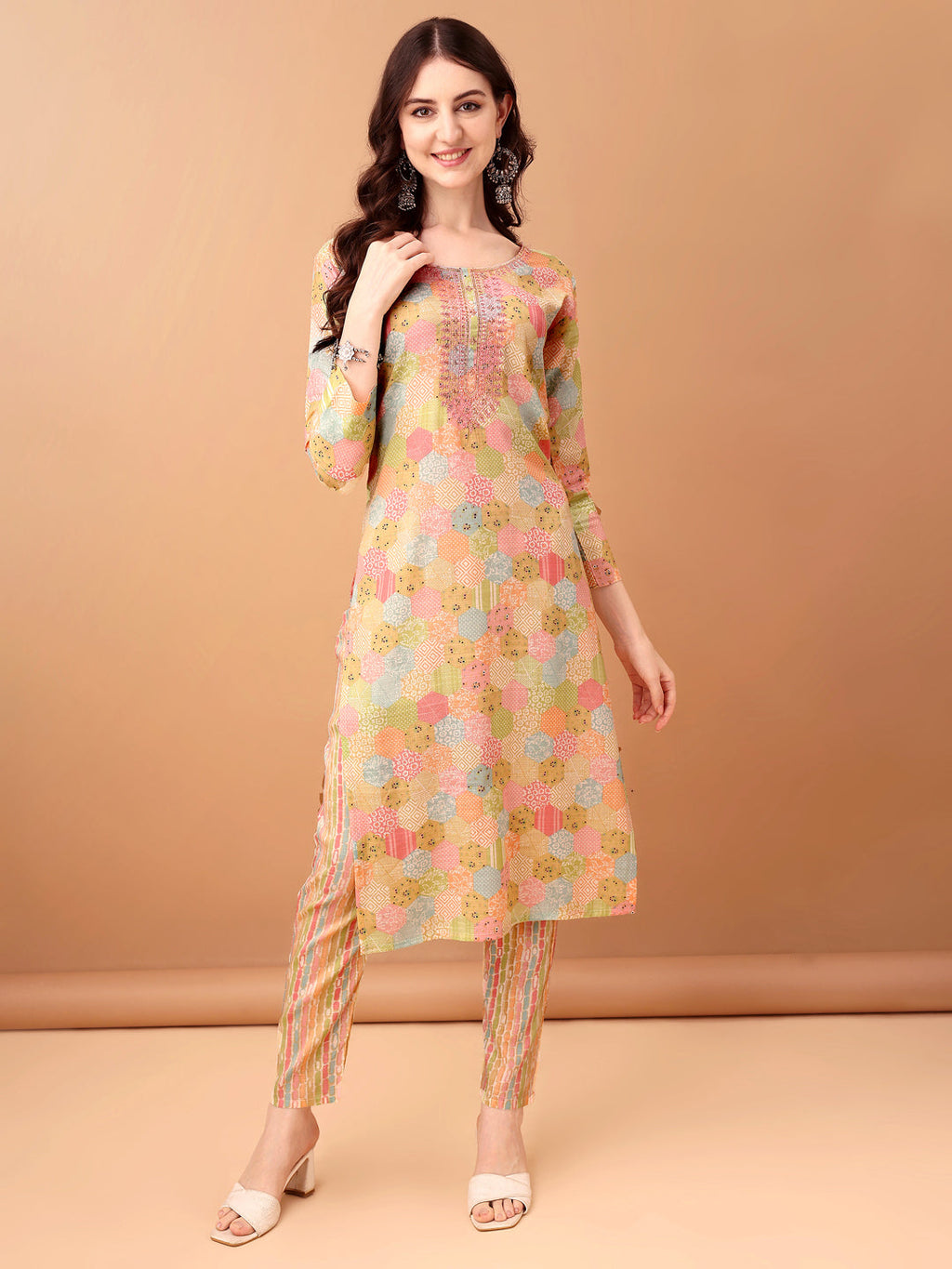 Embroidered & Printed Kurta With Pant & Printed Dupatta, Multicolor - Hiral Fashion | Grocsy