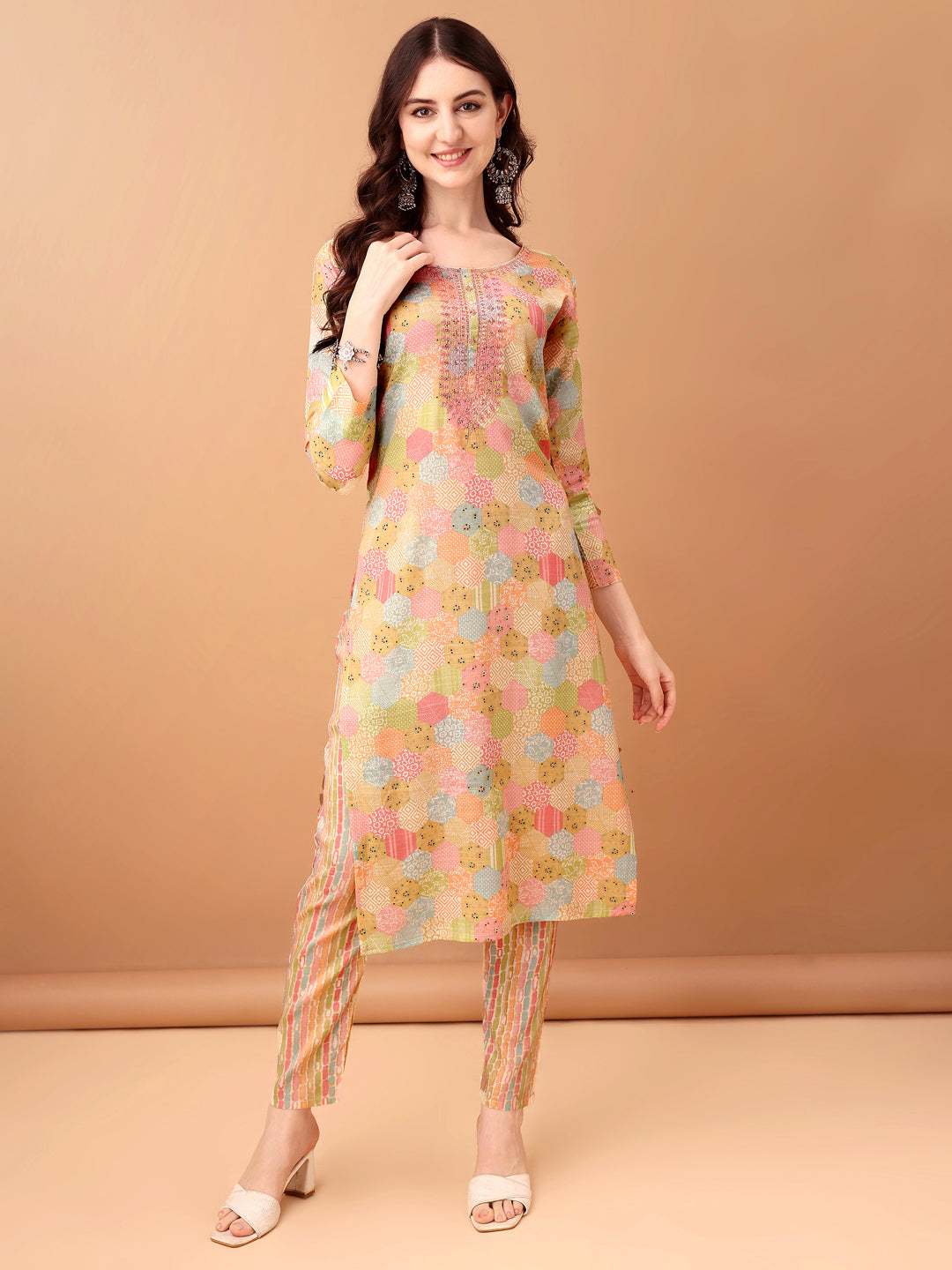 Embroidered & Printed Kurta With Pant & Printed Dupatta, Multicolor - Hiral Fashion | Grocsy