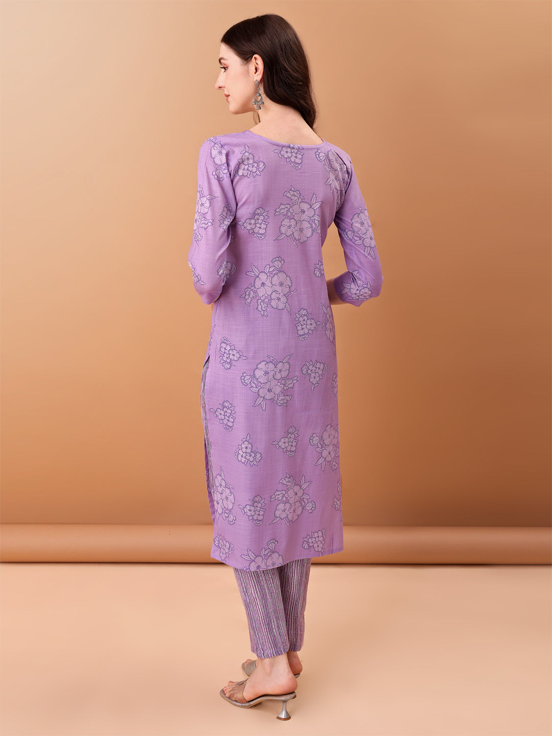 Embroidered & Printed Kurta With Pant & Printed Dupatta, Purple - Hiral Fashion | Grocsy