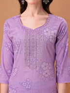 Embroidered & Printed Kurta With Pant & Printed Dupatta, Purple - Hiral Fashion | Grocsy