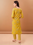Embroidered & Printed Kurta With Pant & Printed Dupatta, Yellow - Hiral Fashion | Grocsy