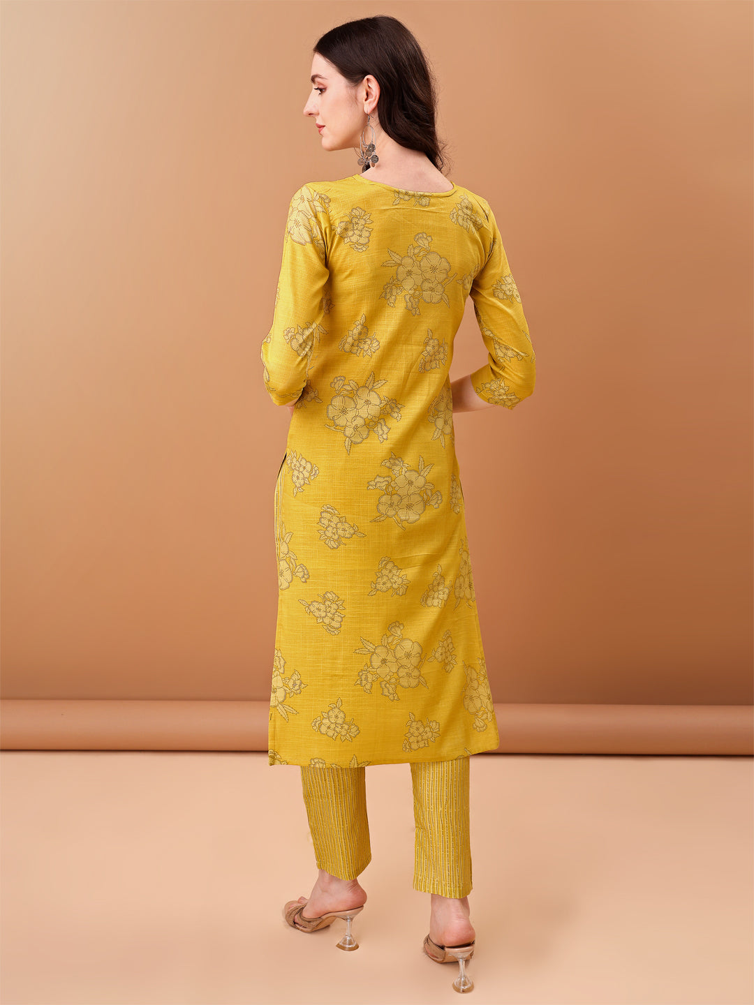 Embroidered & Printed Kurta With Pant & Printed Dupatta, Yellow - Hiral Fashion | Grocsy