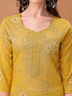 Embroidered & Printed Kurta With Pant & Printed Dupatta, Yellow - Hiral Fashion | Grocsy
