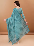 Embroidered & Floral Printed Kurta With Pant & Printed Dupatta, Blue - Hiral Fashion | Grocsy