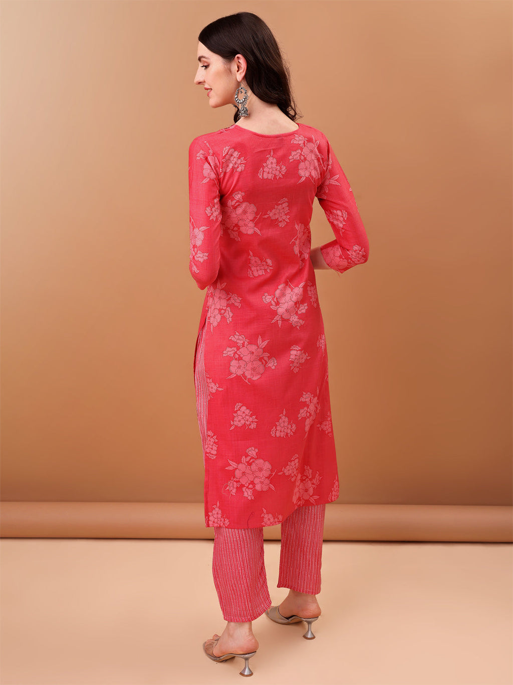 Embroidered & Floral Printed Kurta With Pant & Printed Dupatta, Pink - Hiral Fashion | Grocsy