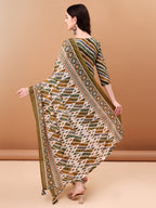 Embroidered & Leheriya Printed Kurta With Pant & Printed Dupatta, Green - Hiral Fashion | Grocsy