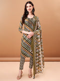 Embroidered & Leheriya Printed Kurta With Pant & Printed Dupatta, Green - Hiral Fashion | Grocsy