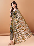 Embroidered & Leheriya Printed Kurta With Pant & Printed Dupatta, Green - Hiral Fashion | Grocsy