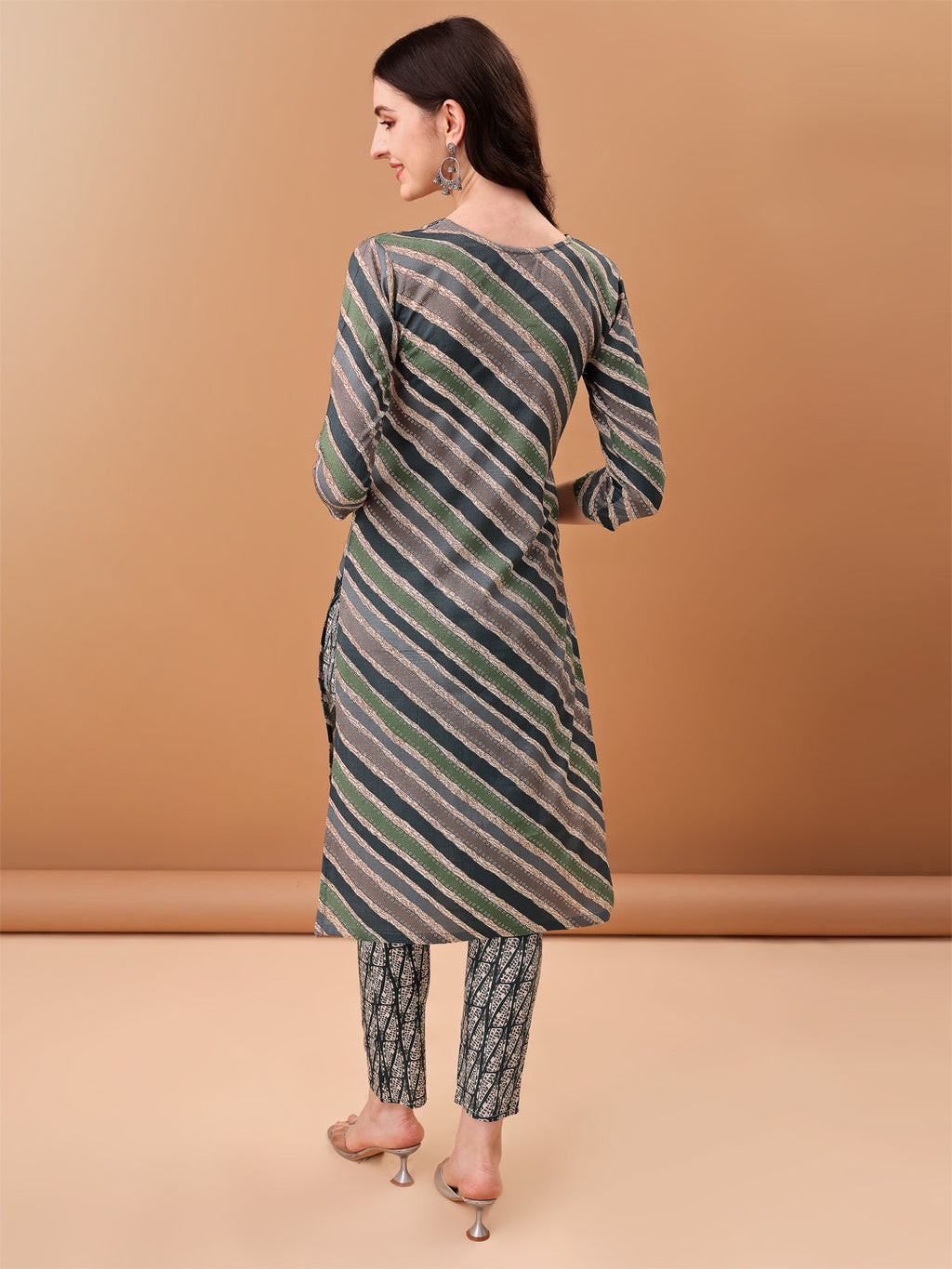 Embroidered & Leheriya Printed Kurta With Pant & Printed Dupatta, Grey - Hiral Fashion | Grocsy