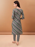 Embroidered & Leheriya Printed Kurta With Pant & Printed Dupatta, Grey - Hiral Fashion | Grocsy