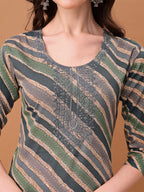 Embroidered & Leheriya Printed Kurta With Pant & Printed Dupatta, Grey - Hiral Fashion | Grocsy