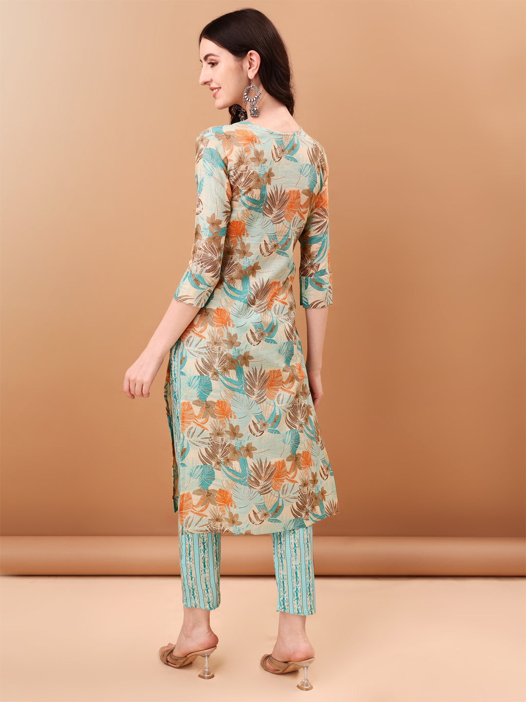 Embroidered & Botanical Printed Kurta With Pant & Printed Dupatta, Blue - Hiral Fashion | Grocsy