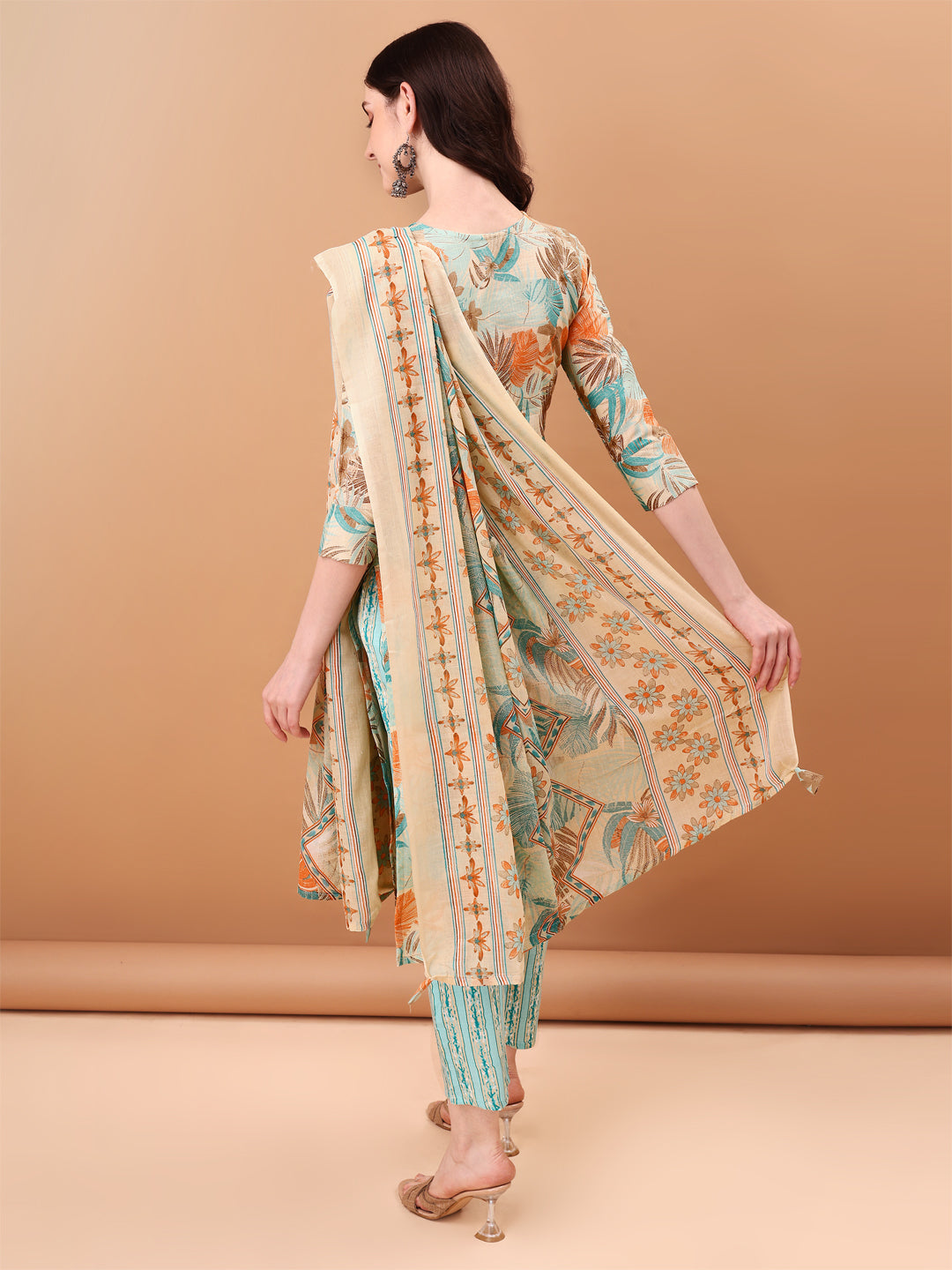 Embroidered & Botanical Printed Kurta With Pant & Printed Dupatta, Blue - Hiral Fashion | Grocsy