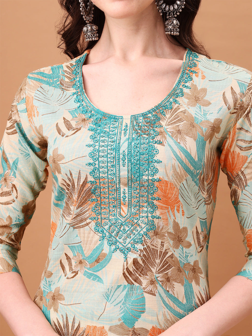 Embroidered & Botanical Printed Kurta With Pant & Printed Dupatta, Blue - Hiral Fashion | Grocsy