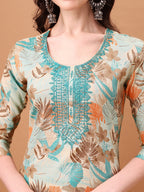 Embroidered & Botanical Printed Kurta With Pant & Printed Dupatta, Blue - Hiral Fashion | Grocsy