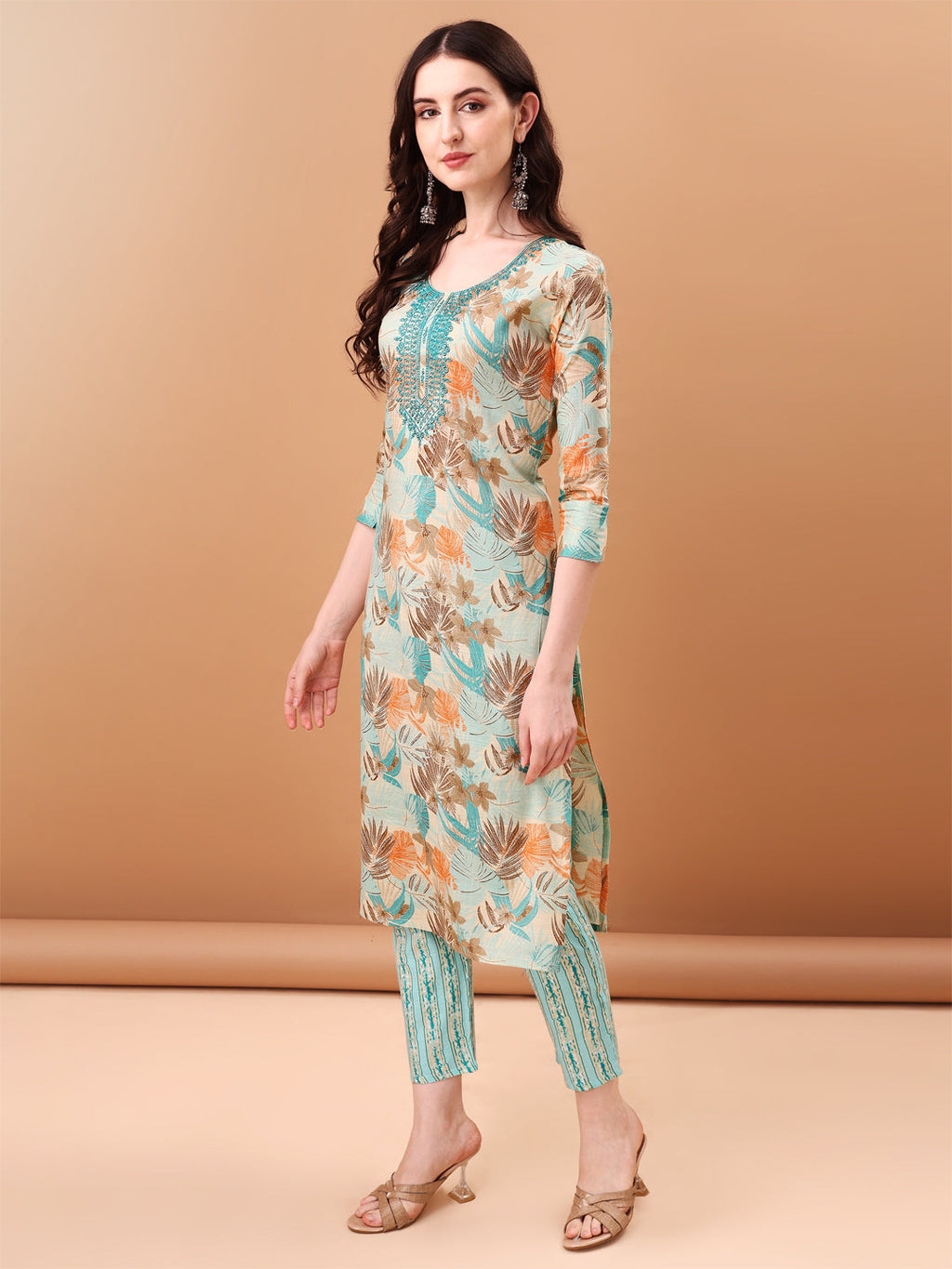 Embroidered & Botanical Printed Kurta With Pant & Printed Dupatta, Blue - Hiral Fashion | Grocsy