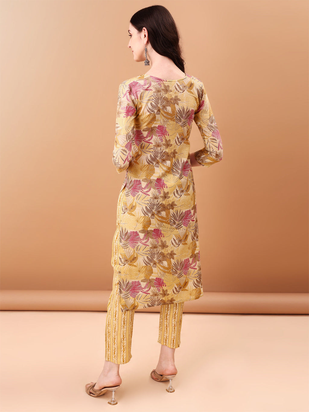 Embroidered & Botanical Printed Kurta With Pant & Printed Dupatta, Yellow - Hiral Fashion | Grocsy