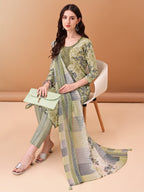 Embroidered & Floral Printed Kurta With Pant & Printed Dupatta, Green - Hiral Fashion | Grocsy