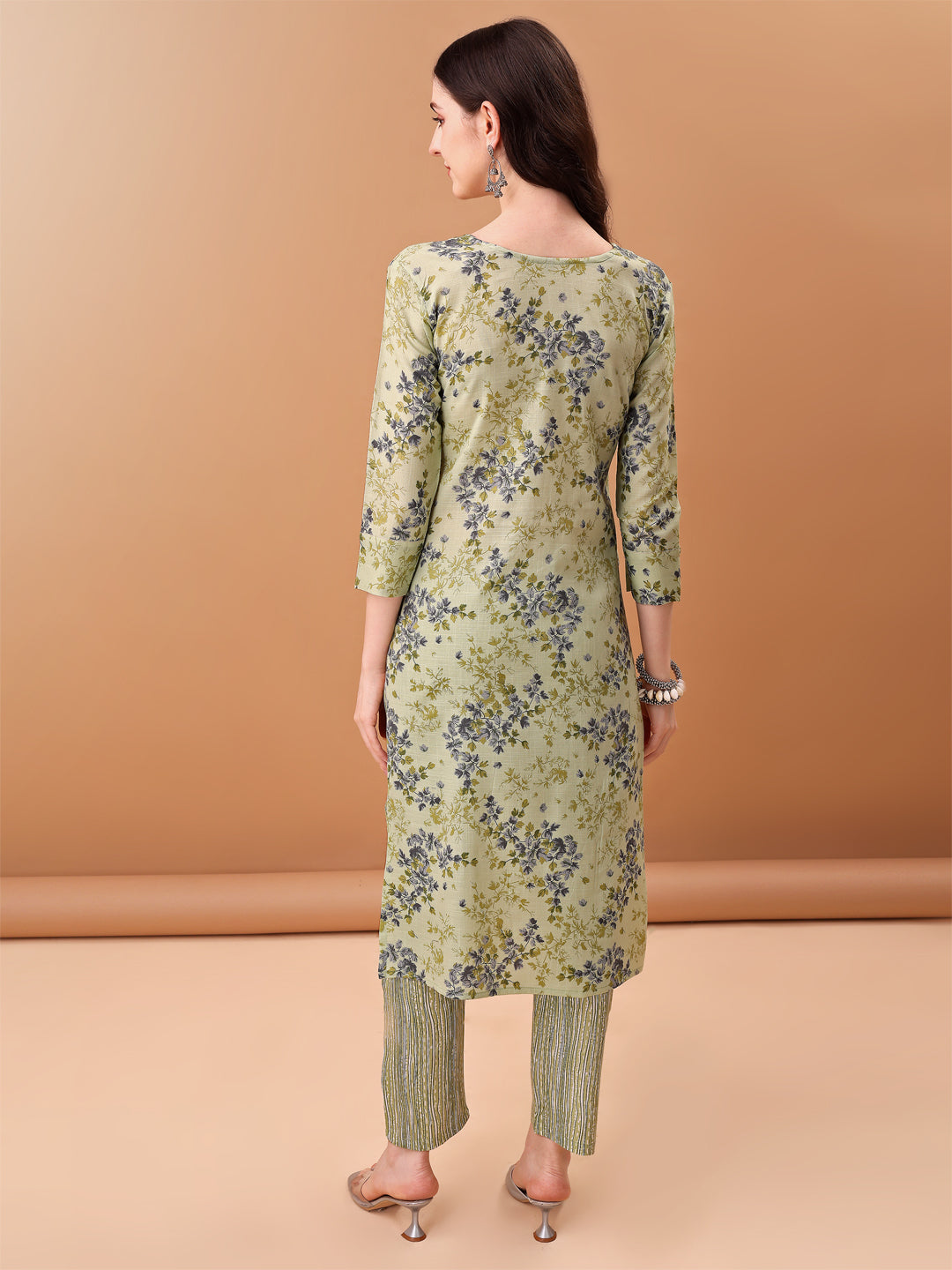 Embroidered & Floral Printed Kurta With Pant & Printed Dupatta, Green - Hiral Fashion | Grocsy