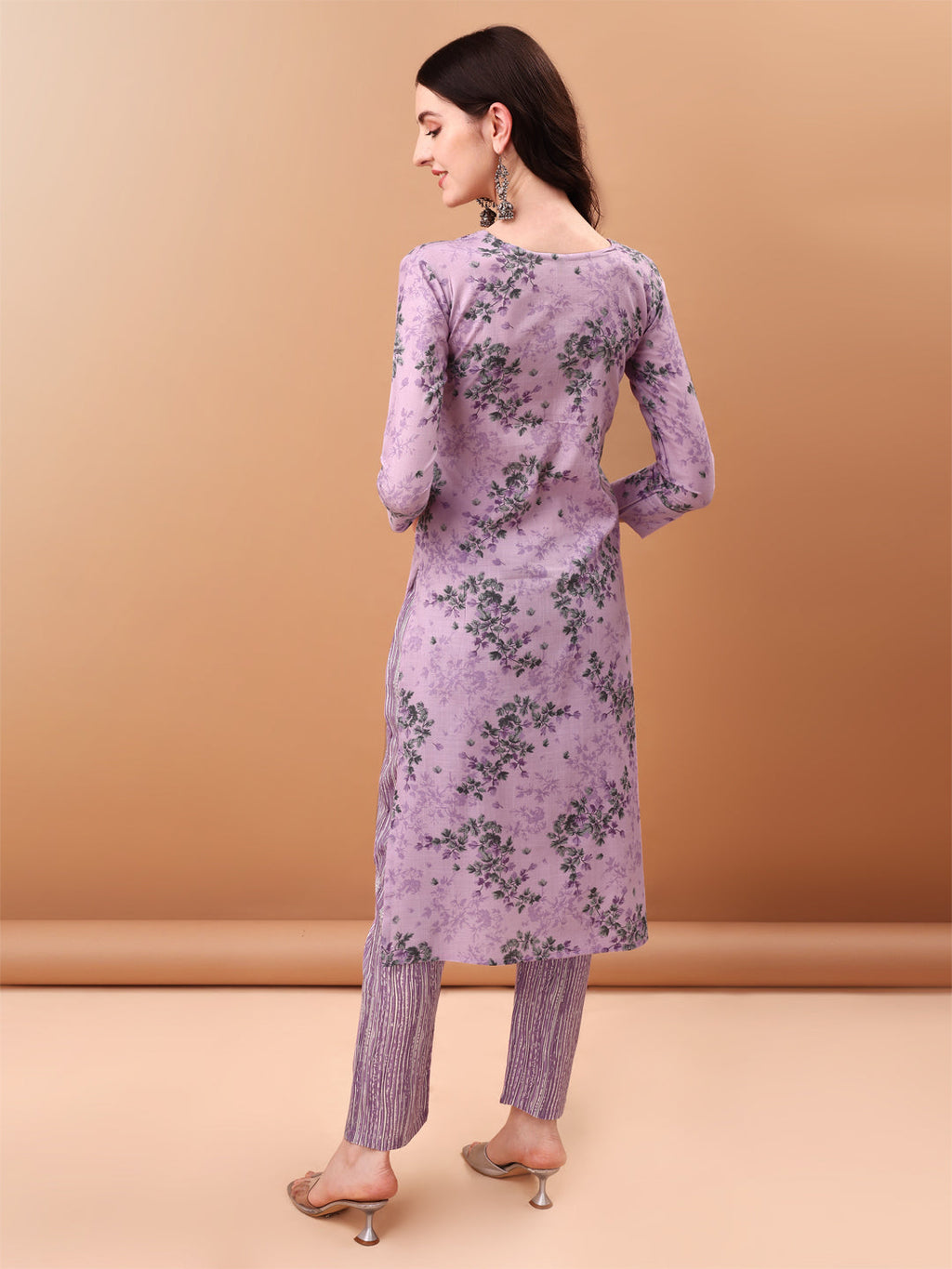 Embroidered & Floral Printed Kurta With Pant & Printed Dupatta, Lavender - Hiral Fashion | Grocsy