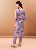 Embroidered & Floral Printed Kurta With Pant & Printed Dupatta, Lavender - Hiral Fashion | Grocsy