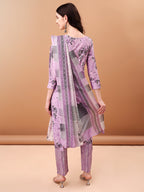 Embroidered & Floral Printed Kurta With Pant & Printed Dupatta, Lavender - Hiral Fashion | Grocsy