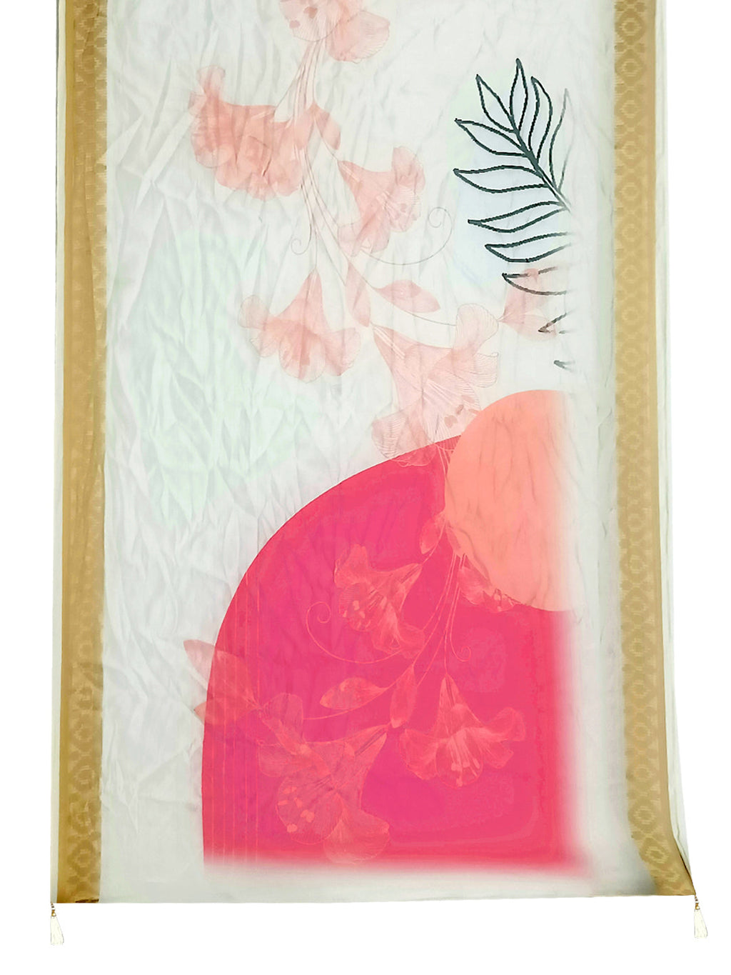 Embroidered Kurta With Pant & Printed Organza Dupatta, White - Hiral Fashion | Grocsy