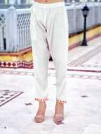 Embroidered Kurta With Pant & Printed Organza Dupatta, White - Hiral Fashion | Grocsy