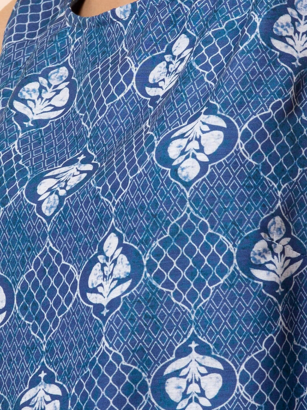 Indya Blue & White Printed A-Line Kurta | Grocsy