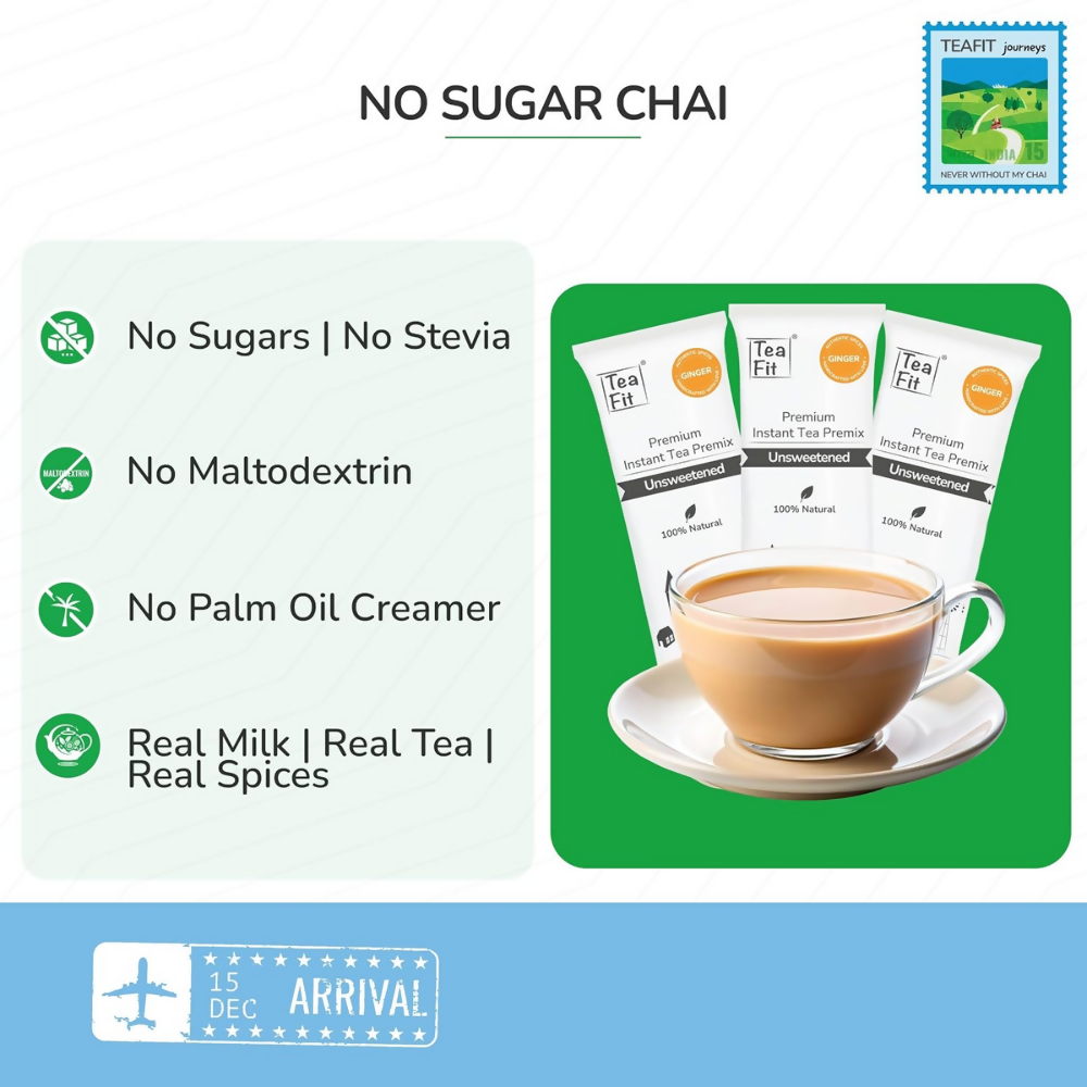 TeaFit No Sugar Instant Ginger Tea Premix - Travel Pack | Grocsy