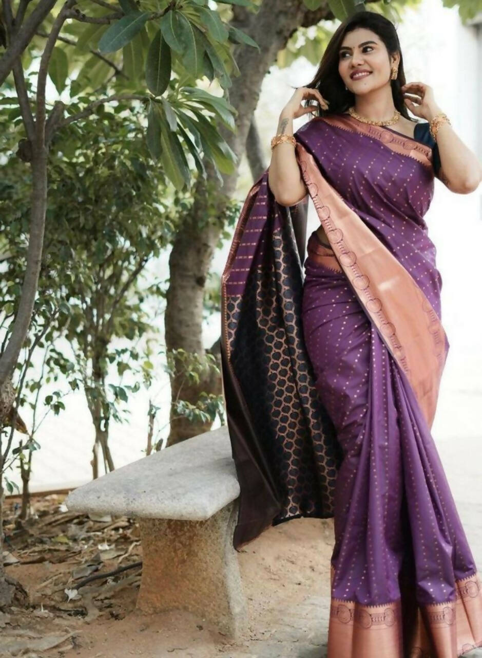DEIANA'S Beautiful Designer Golden zari Soft Lichi Silk Saree - Majenta | Grocsy