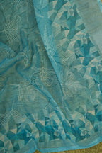 Dwija Fashion Turquoise Blue Party Wear Printed Linen Ready To Wear Saree With Unstitched Blouse | Grocsy