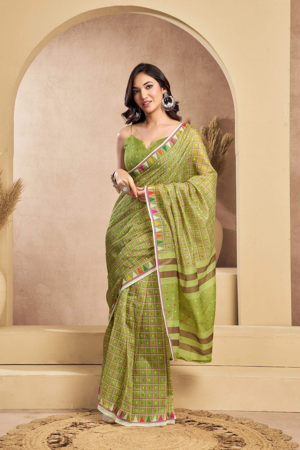Dwija Fashion Mint Green Party Wear Printed Linen Ready To Wear Saree With Unstitched Blouse | Grocsy