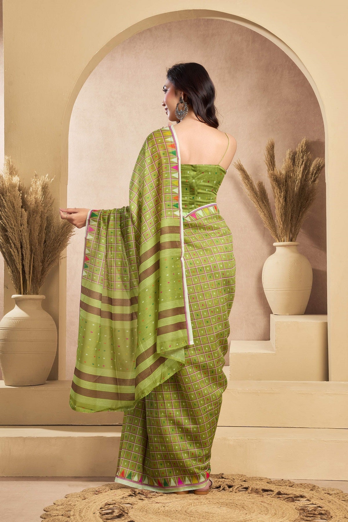 Dwija Fashion Mint Green Party Wear Printed Linen Ready To Wear Saree With Unstitched Blouse | Grocsy