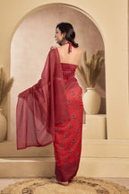Dwija Fashion Maroon Party Wear Printed Linen Ready To Wear Saree With Unstitched Blouse | Grocsy