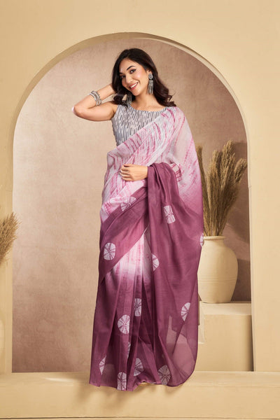 Dwija Fashion Baby pink Party Wear Printed Linen Ready To Wear Saree With Unstitched Blouse