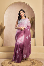 Dwija Fashion Baby pink Party Wear Printed Linen Ready To Wear Saree With Unstitched Blouse | Grocsy