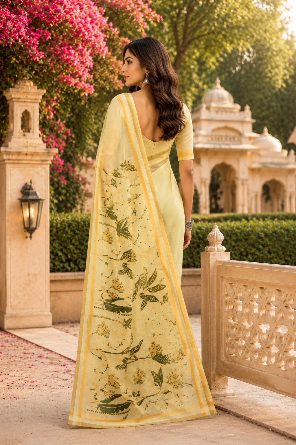 Dwija Fashion Yellow Party Wear Printed Linen Ready To Wear Saree With Unstitched Blouse | Grocsy