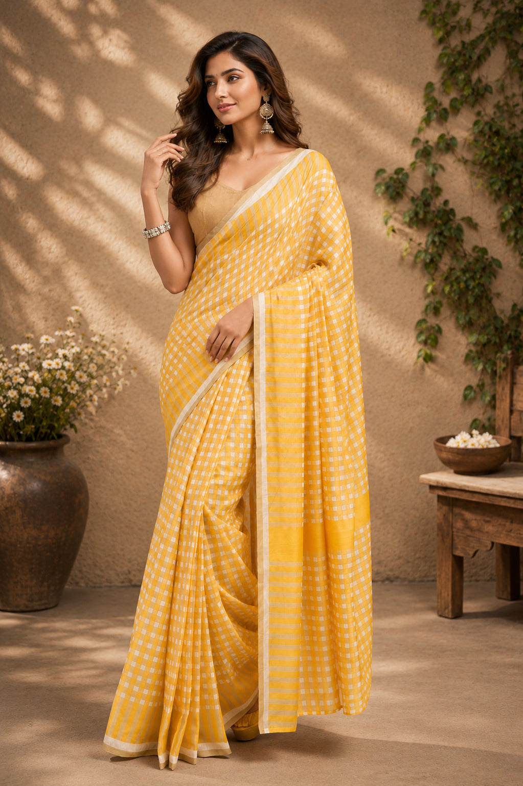 Dwija Fashion Yellow Party Wear Printed Linen Ready To Wear Saree With Unstitched Blouse | Grocsy