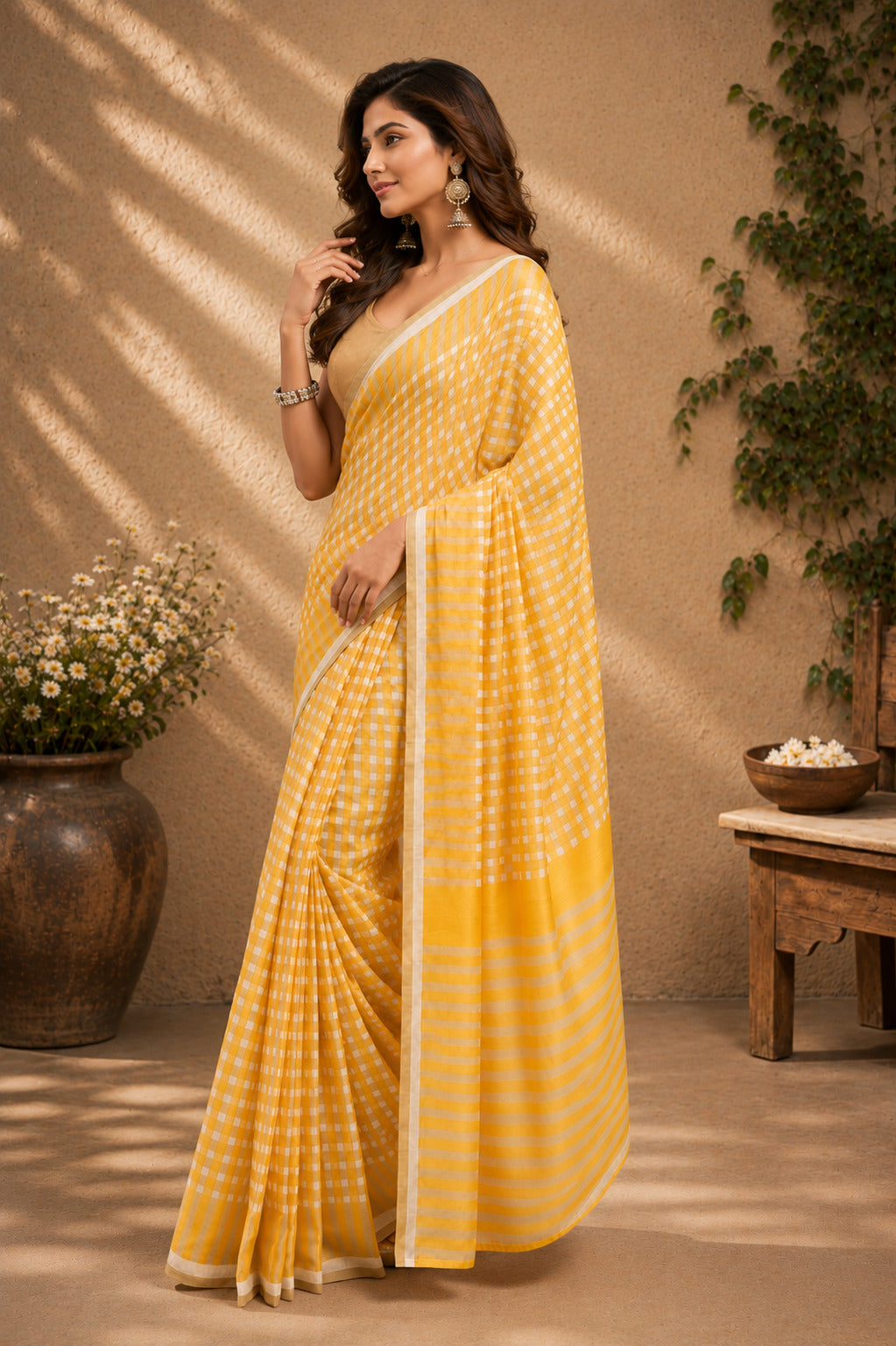 Dwija Fashion Yellow Party Wear Printed Linen Ready To Wear Saree With Unstitched Blouse | Grocsy